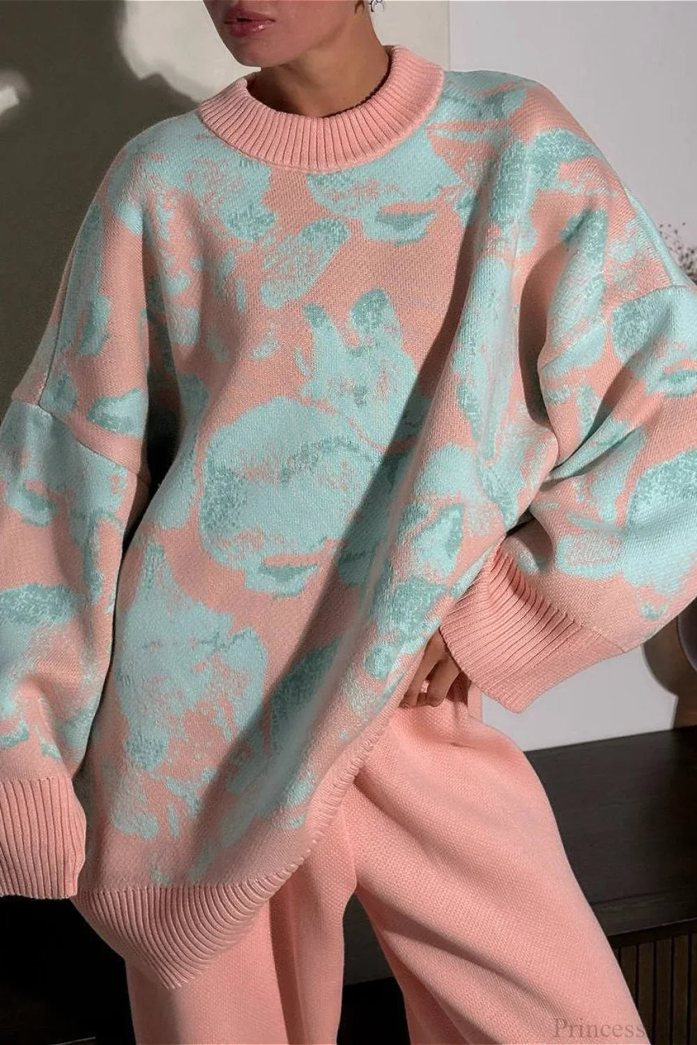 Rabbit Pattern Loose Lazy Colorblock Sweater image 5