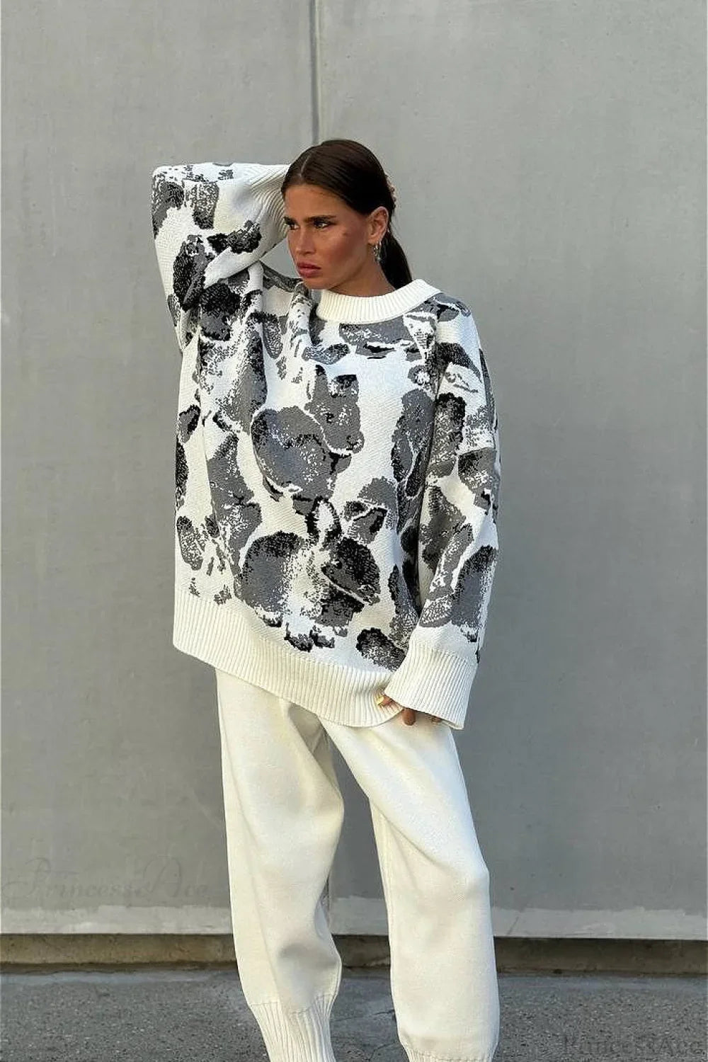 Rabbit Pattern Loose Lazy Colorblock Sweater image 8
