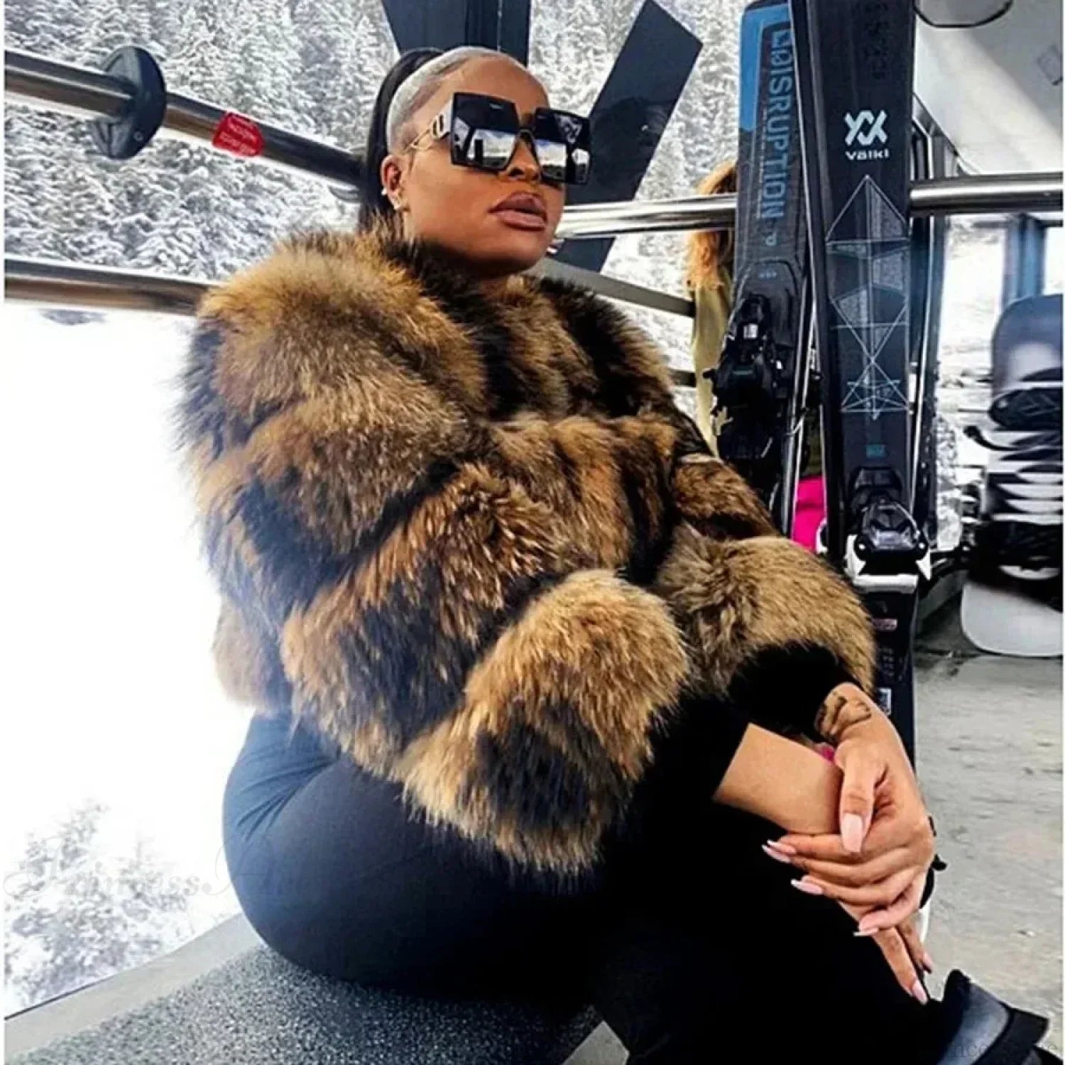 Raccoon Fur Thick Luxury Winter Coat image 3