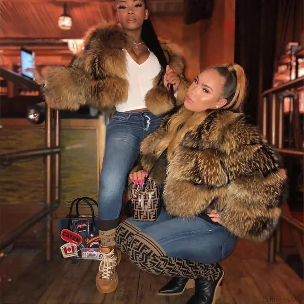 Raccoon Fur Thick Luxury Winter Coat image 1