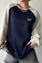 Raglan Sleeve Color Block Crew Neck Relaxed Sweatshirt image 1