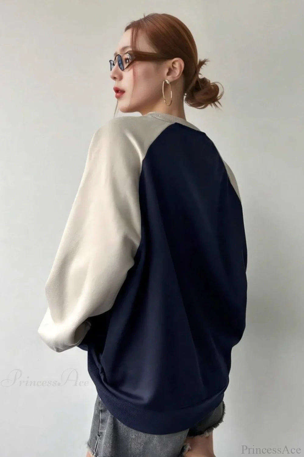 Raglan Sleeve Color Block Crew Neck Relaxed Sweatshirt image 3