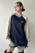 Raglan Sleeve Color Block Crew Neck Relaxed Sweatshirt image 2