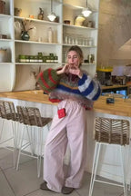 Rainbow Stripe Versatile Crewneck Long Sleeve Chic Knit Sweater image 4