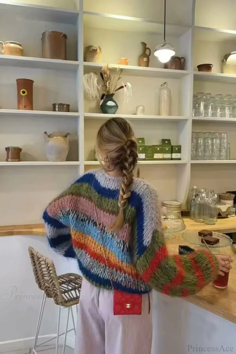 Rainbow Stripe Versatile Crewneck Long Sleeve Chic Knit Sweater image 3