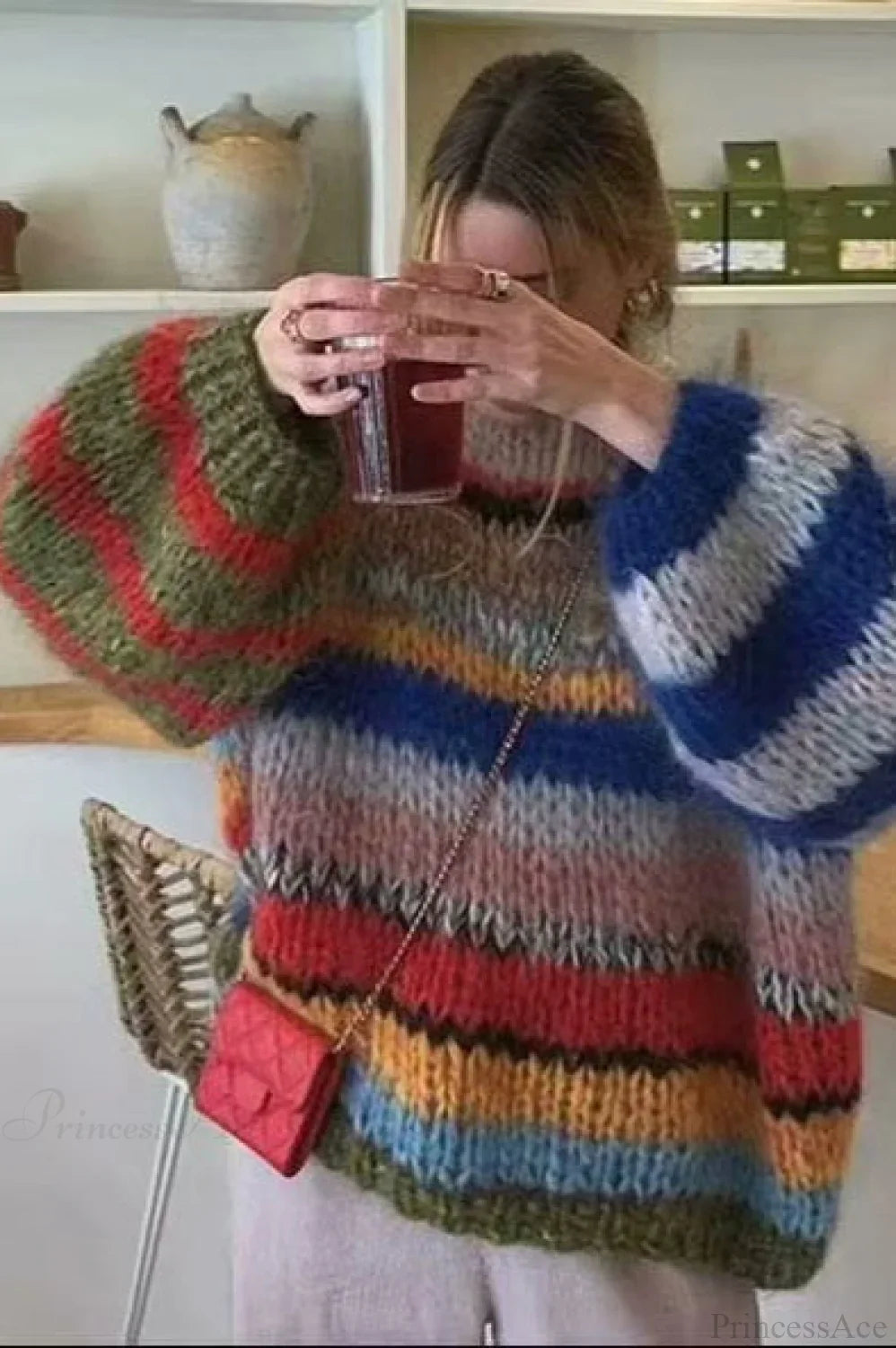 Rainbow Stripe Versatile Crewneck Long Sleeve Chic Knit Sweater image 2