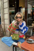 Rainbow Stripe Versatile Crewneck Long Sleeve Chic Knit Sweater image 1