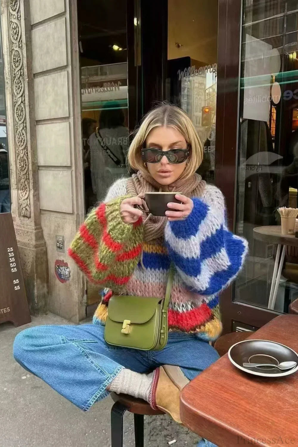 Rainbow Stripe Versatile Crewneck Long Sleeve Chic Knit Sweater image 1