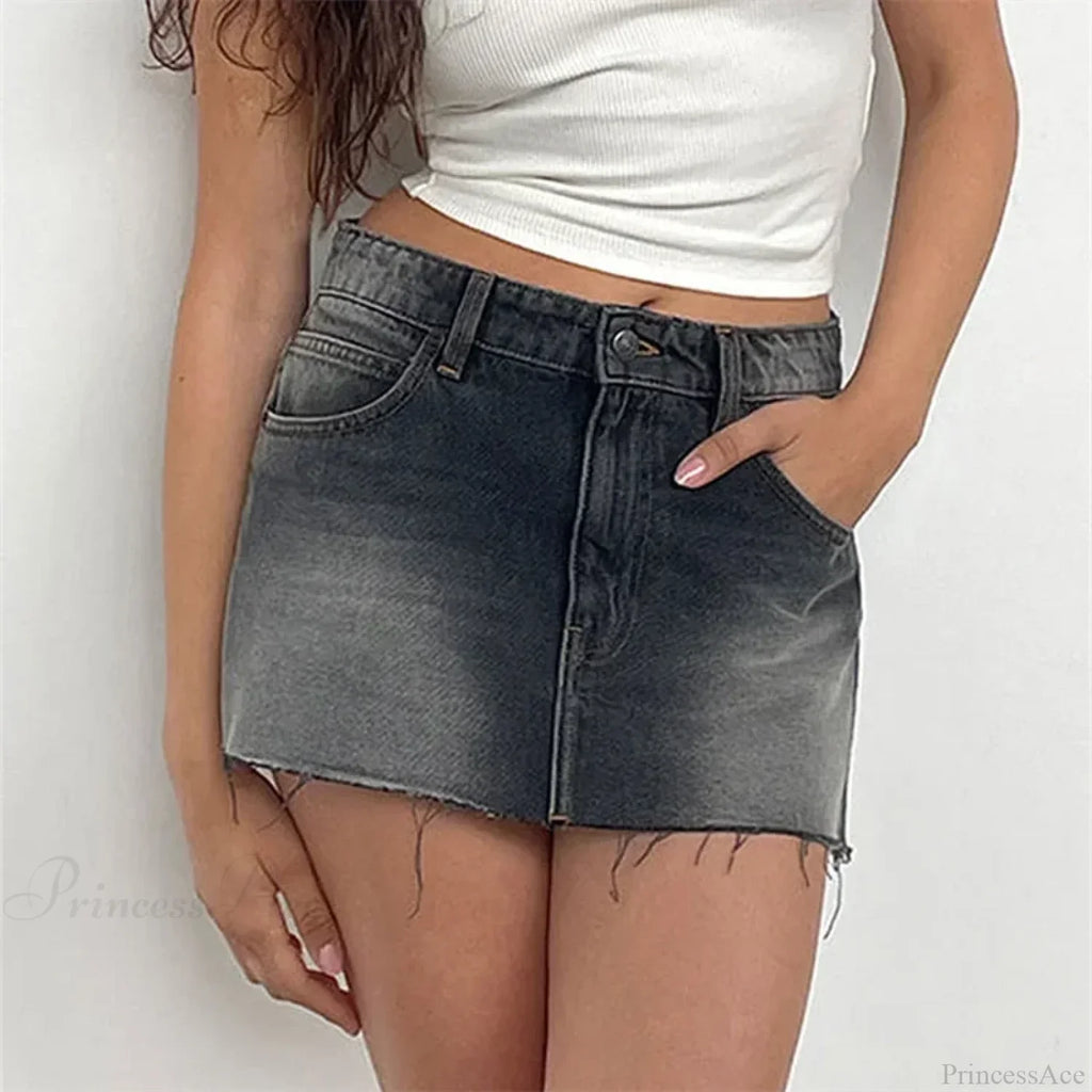 Raw Edge Gradient Denim Skirt image 5