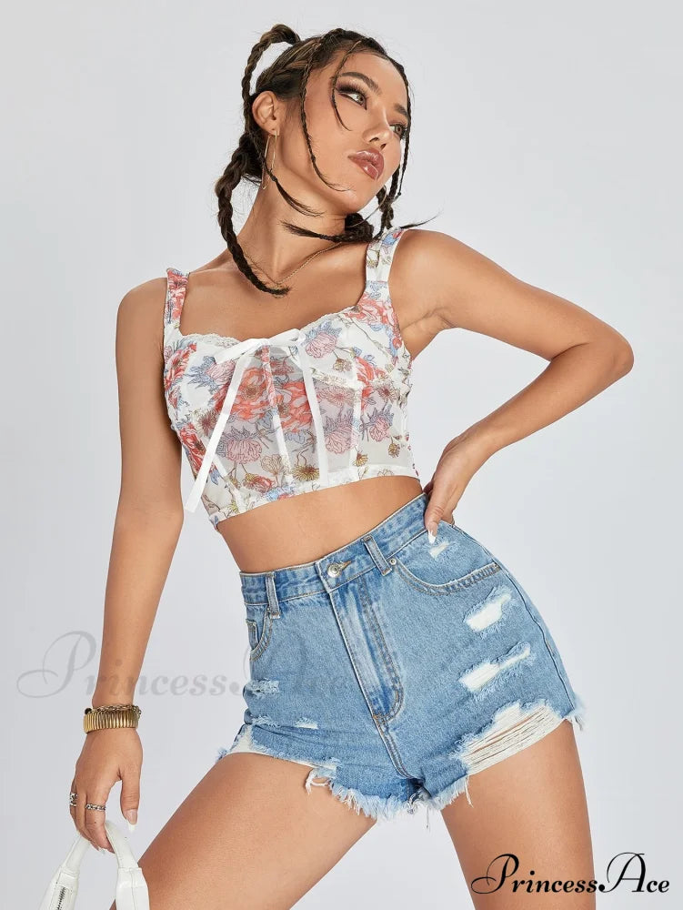 Raw Hem Distressed Denim Shorts image 5