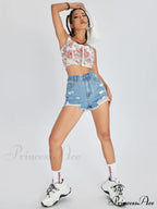 Raw Hem Distressed Denim Shorts image 4