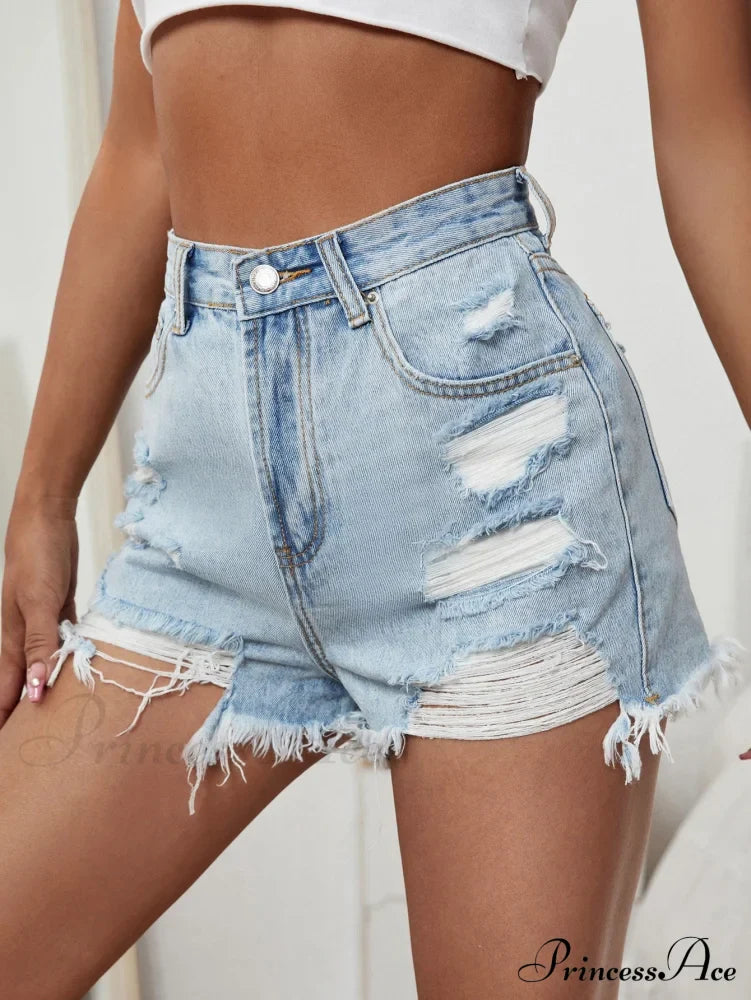 Raw Hem Distressed Denim Shorts image 6