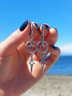 Rebel Celestial Cross Silver Empty Heart Earring image 6