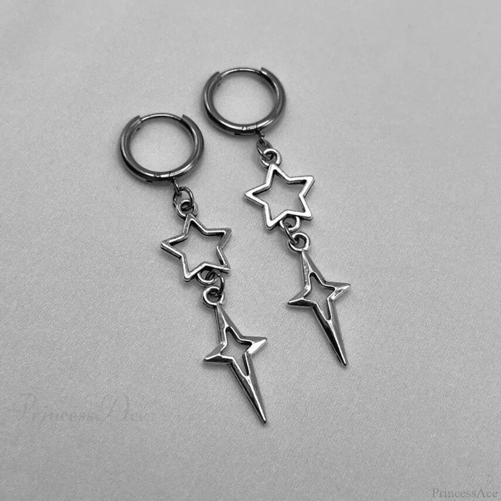 Rebel Celestial Cross Silver Empty Heart Earring image 15