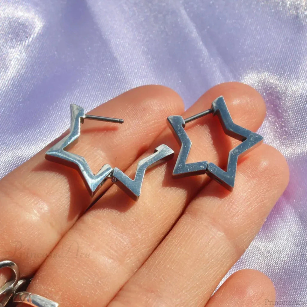 Rebel Celestial Cross Silver Empty Heart Earring image 21