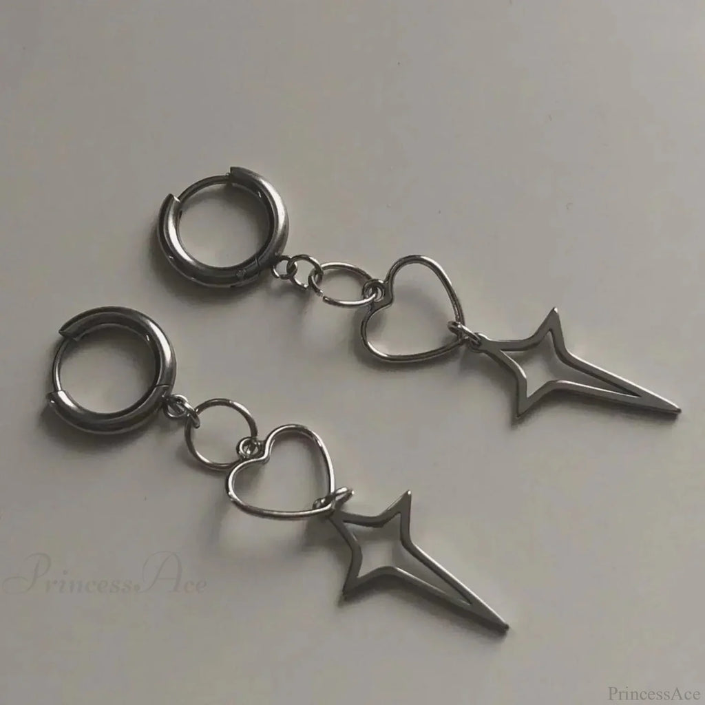 Rebel Celestial Cross Silver Empty Heart Earring image 2