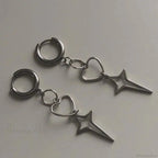 Rebel Celestial Cross Silver Empty Heart Earring image 2