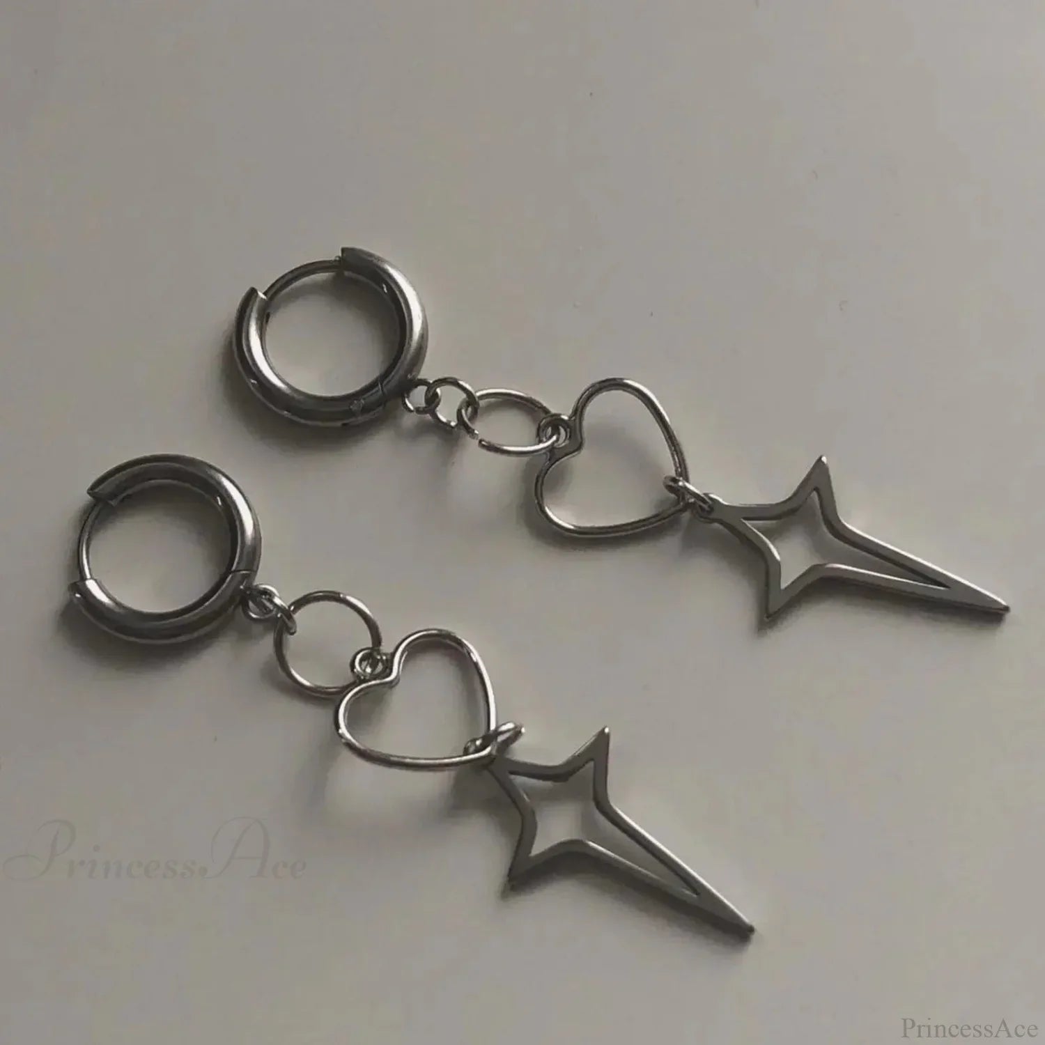 Rebel Celestial Cross Silver Empty Heart Earring image 2