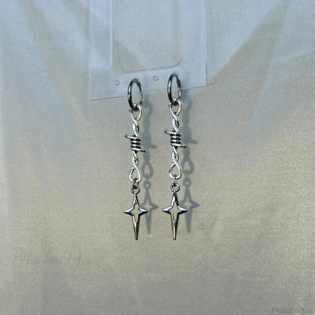 Rebel Celestial Cross Silver Empty Heart Earring image 3