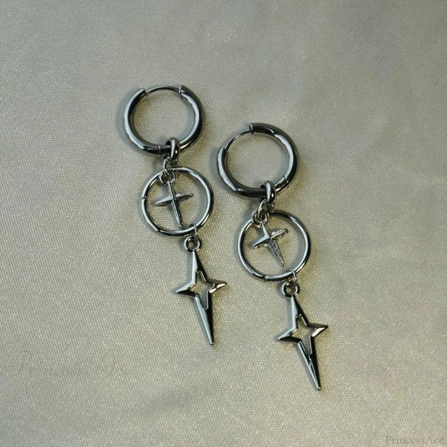 Rebel Celestial Cross Silver Empty Heart Earring image 1