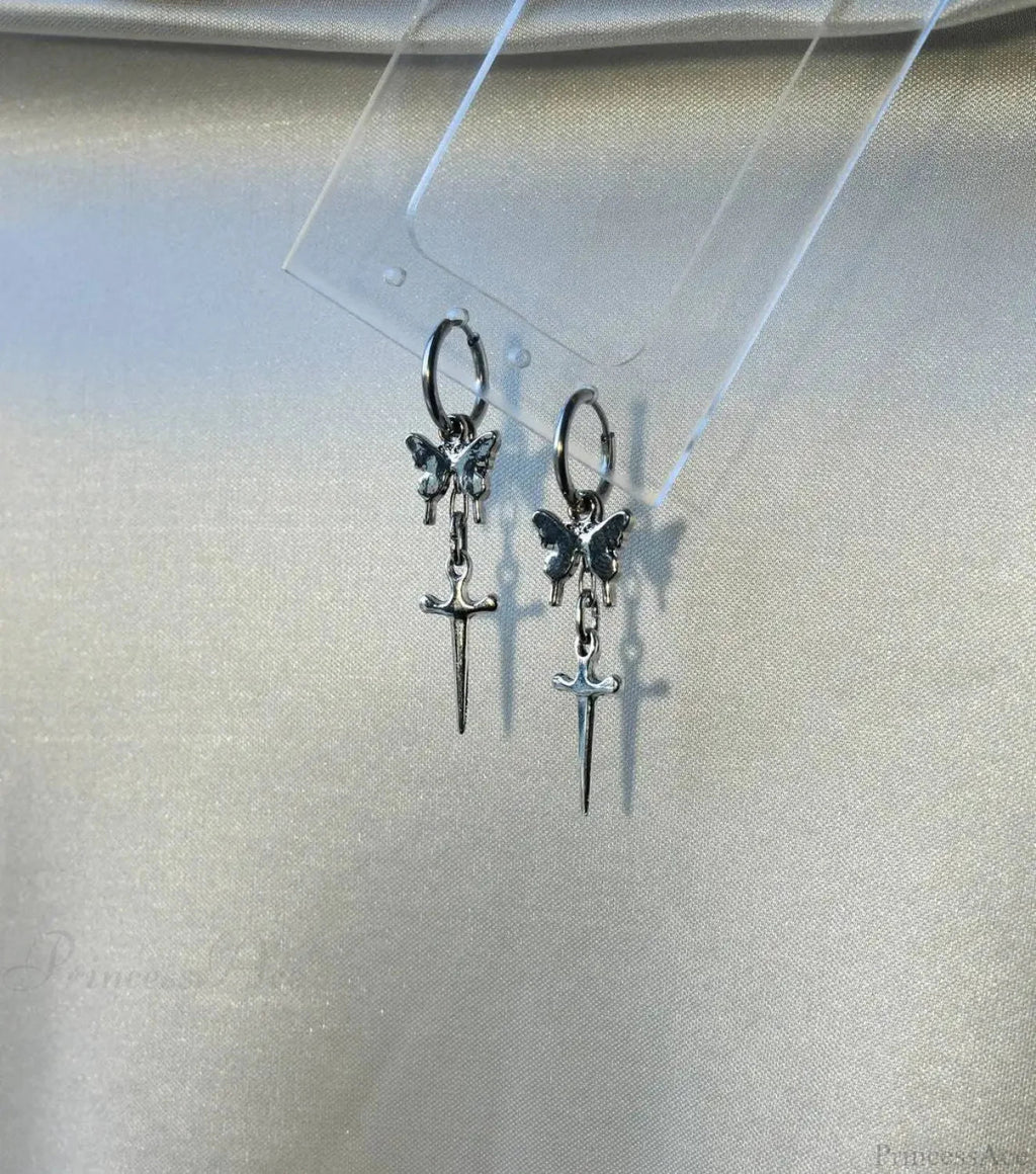 Rebel Celestial Cross Silver Empty Heart Earring image 11
