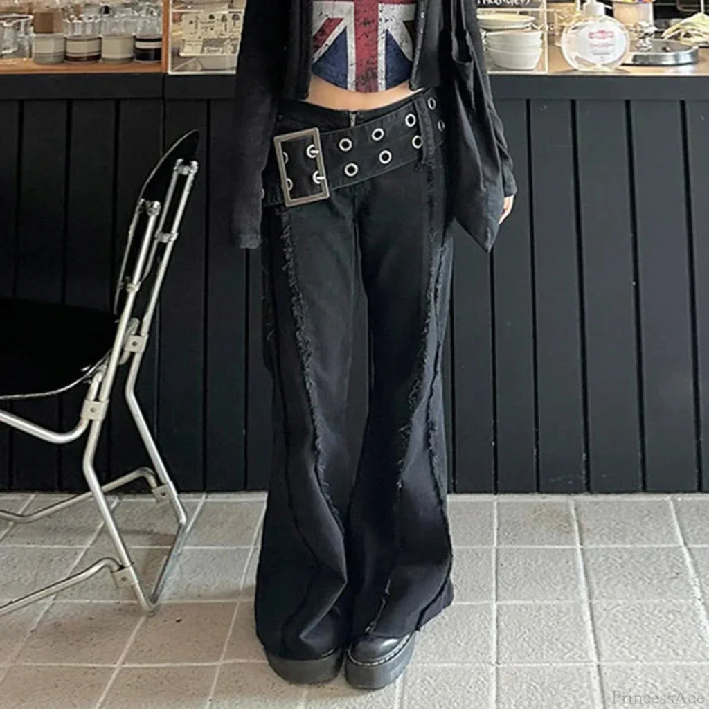 Rebellious Dark Wide Belt Denim Pant image 2