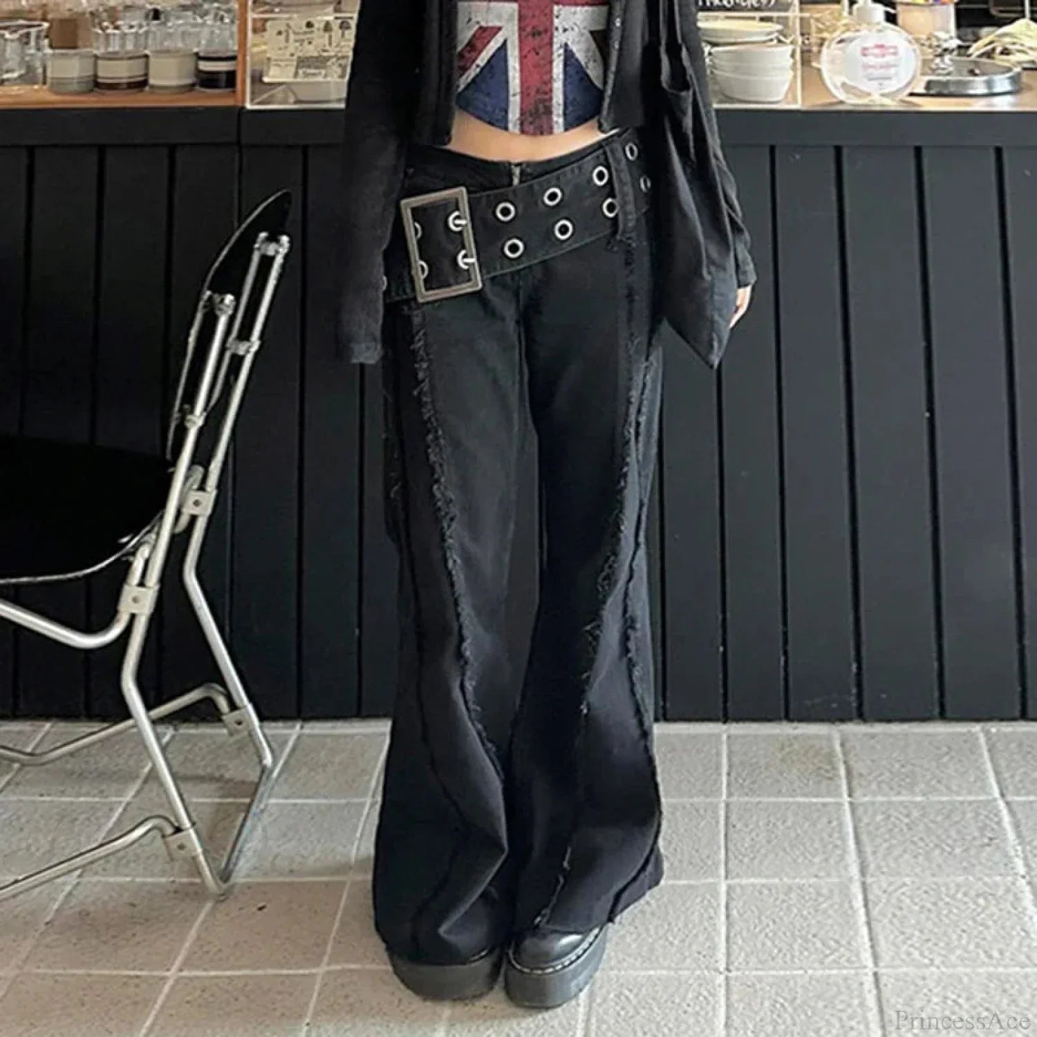Rebellious Dark Wide Belt Denim Pant image 2