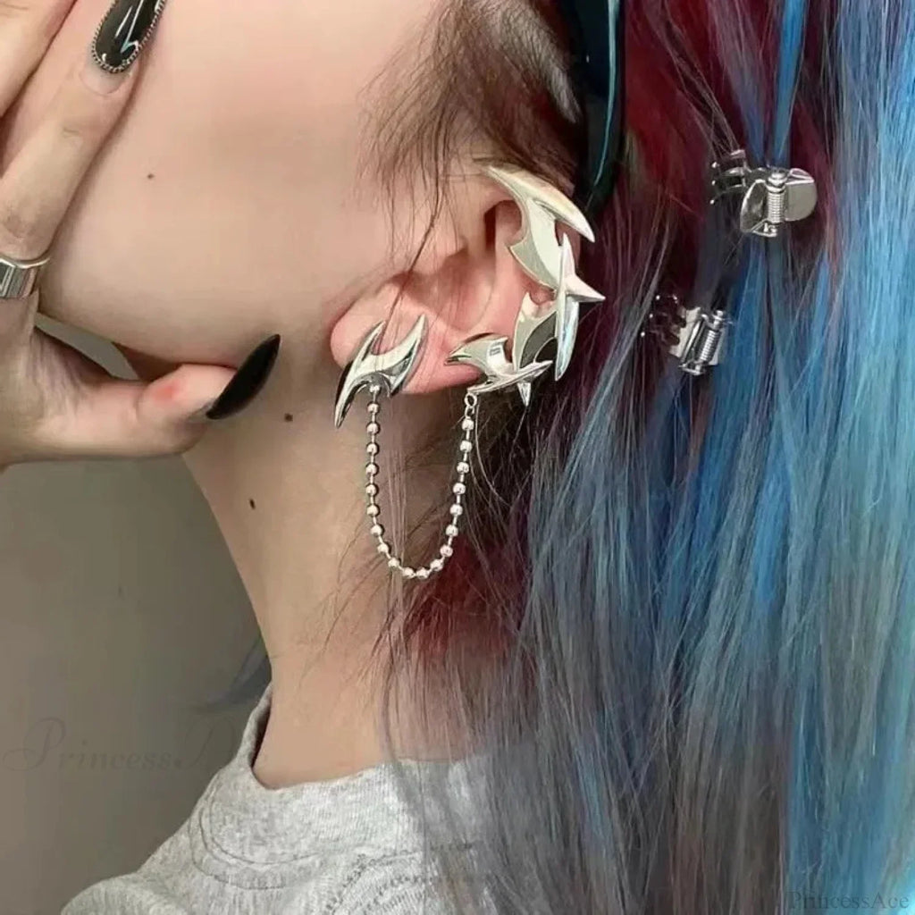 Rebellious Darts Chain Fringe Clip Stud Earring image 1