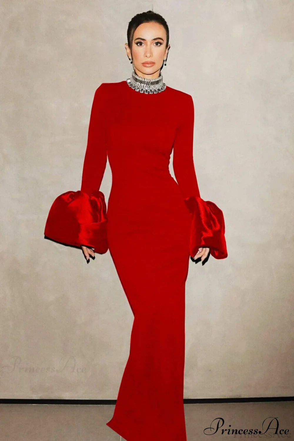 Red Bandage Flared Long Sleeves Party Dress image 3