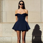 Red Party Dress - Off Shoulder Backless Pleated Zipper image 5