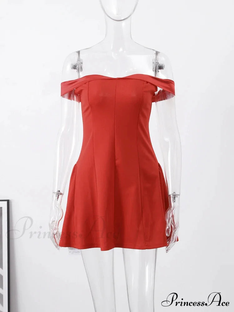 Red Party Dress - Off Shoulder Backless Pleated Zipper image 1