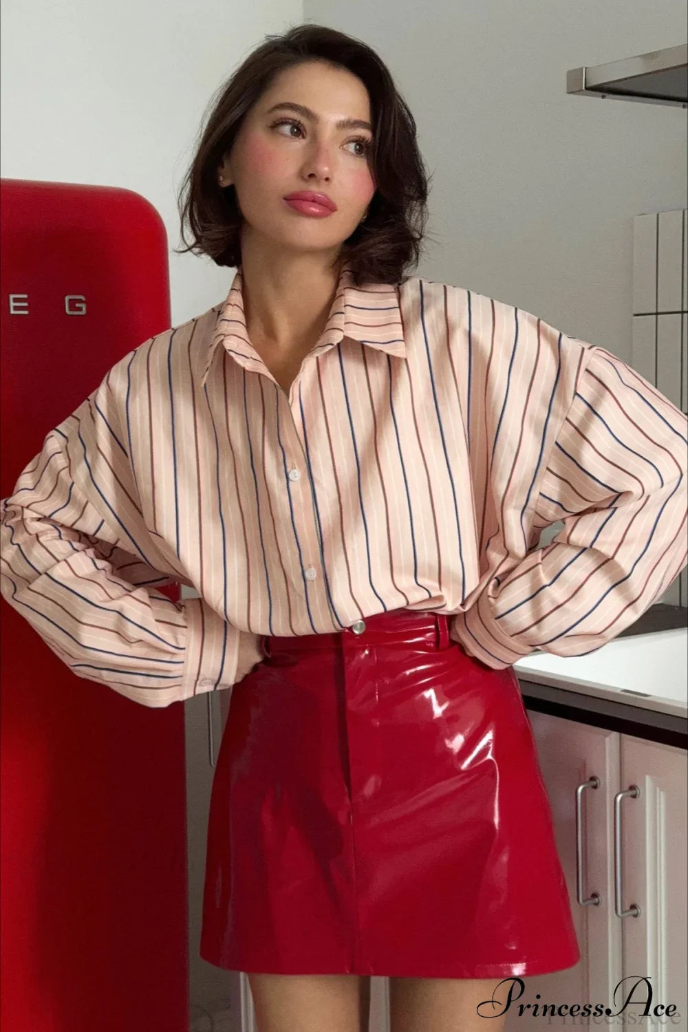Red Faux Leather Mini Pencil Skirt image 2