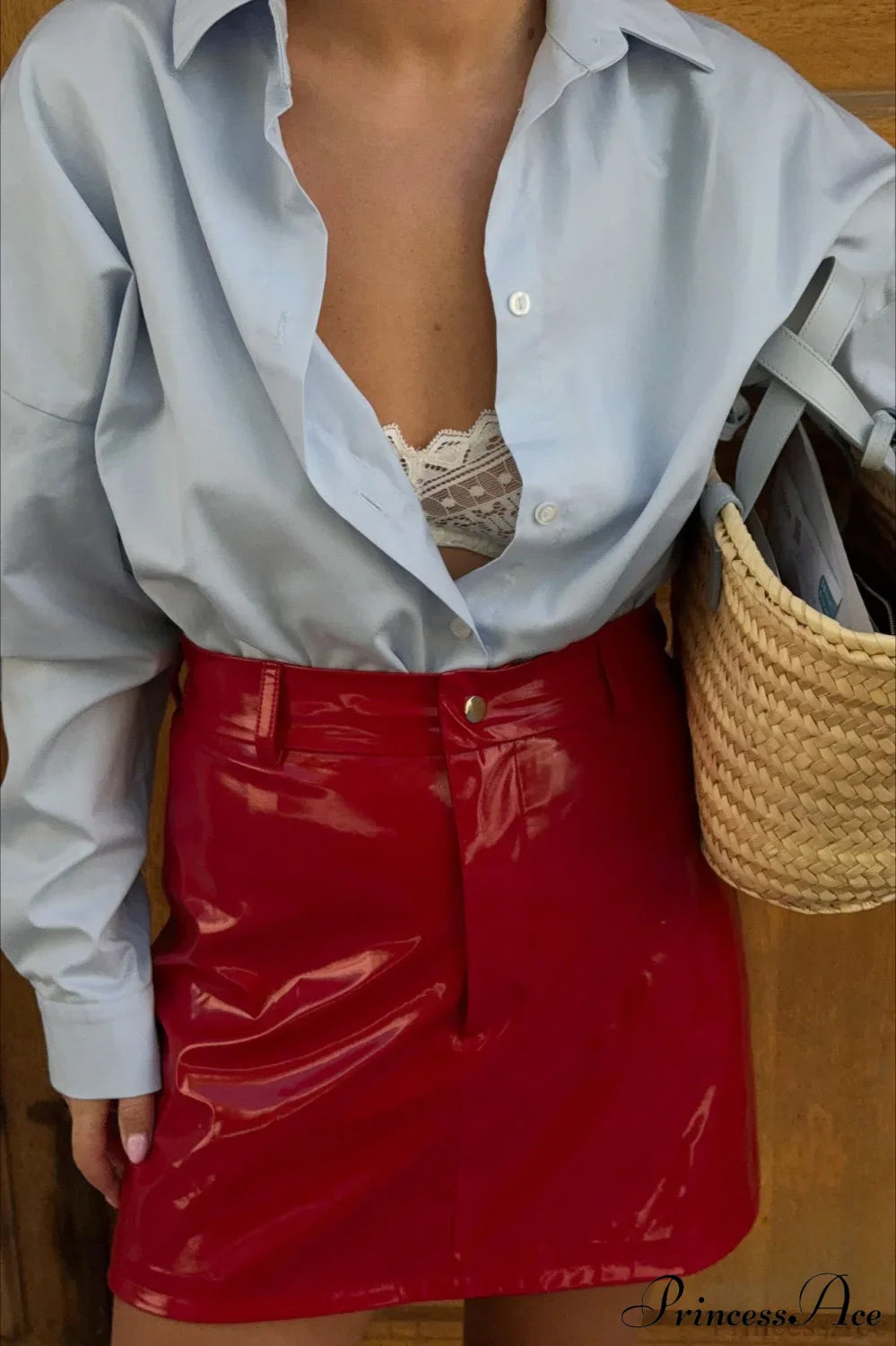 Red Faux Leather Mini Pencil Skirt image 5