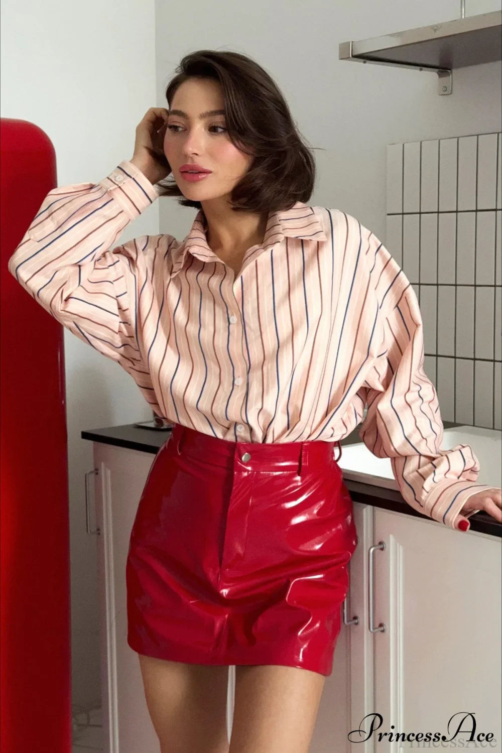 Red Faux Leather Mini Pencil Skirt image 1