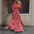 Red Floral Batwing Sleeve Rayon Cotton Maxi Boho Dress image 1