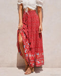 Red Floral Print Beach Bohemian High Waist Rayon Skirt image 1