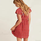 Red Floral Print Boho Mini Dress image 4