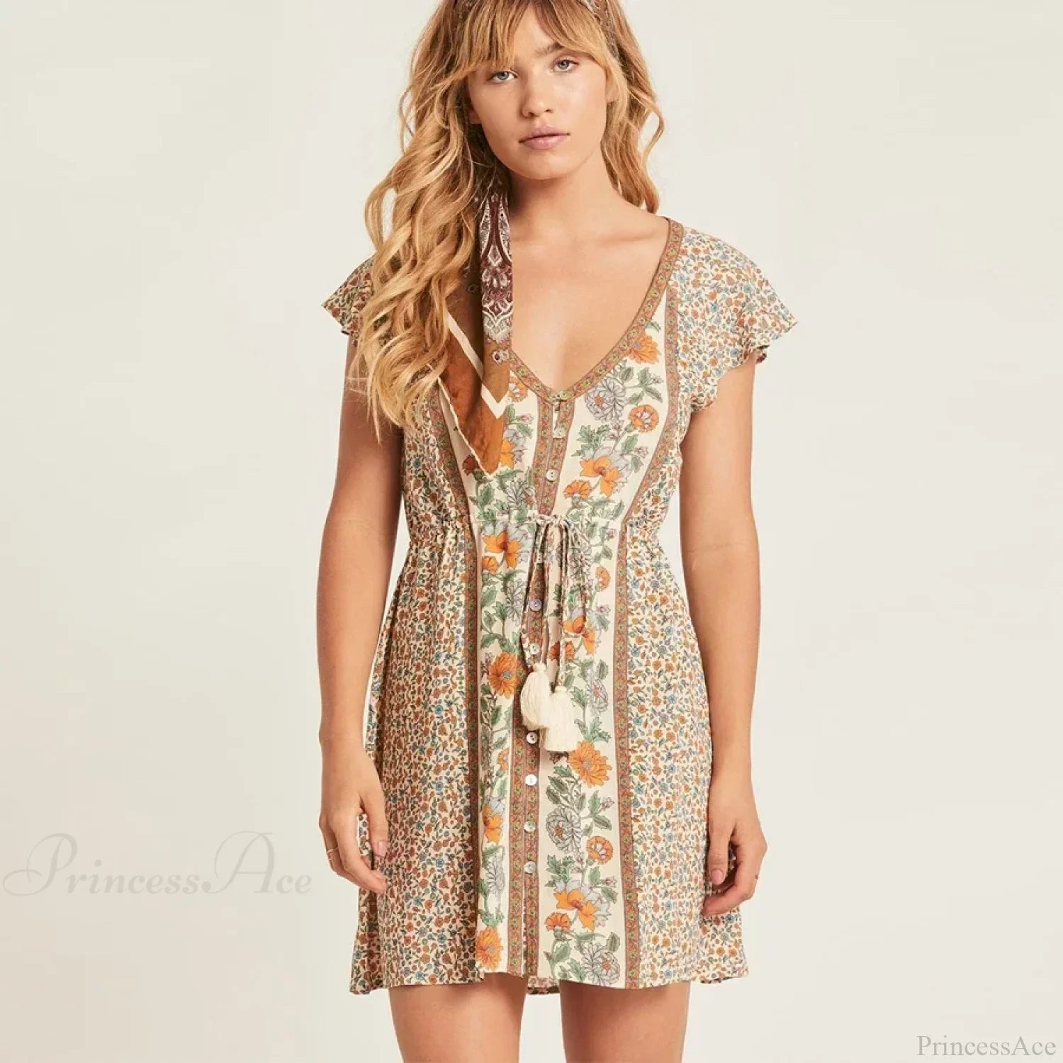 Red Floral Print Boho Mini Dress image 6