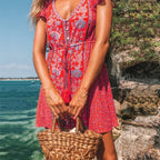Red Floral Print Boho Mini Dress image 1