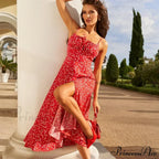 Red Floral Print Charming Strap Split Midi Dress image 5