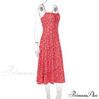 Red Floral Print Charming Strap Split Midi Dress image 8