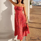Red Floral Print Charming Strap Split Midi Dress image 1
