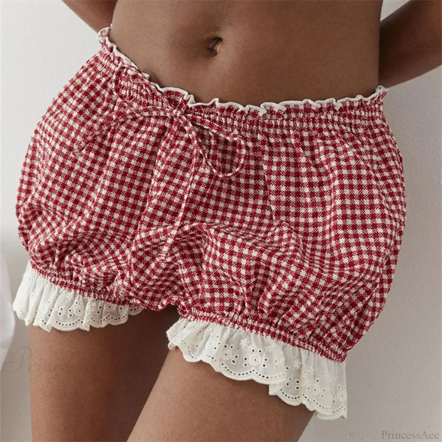 Red Gingham Lace Trim Bloomer Short image 1