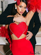 Red Heart Cut Out Graceful Rhinestone Strap Crop Top image 3