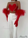 Red Heart Cut Out Graceful Rhinestone Strap Crop Top image 1