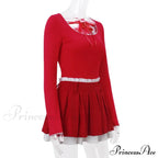 Red Long Sleeve Top Graceful And Pleated Mini Skirt Set image 7