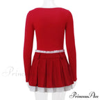 Red Long Sleeve Top Graceful And Pleated Mini Skirt Set image 8
