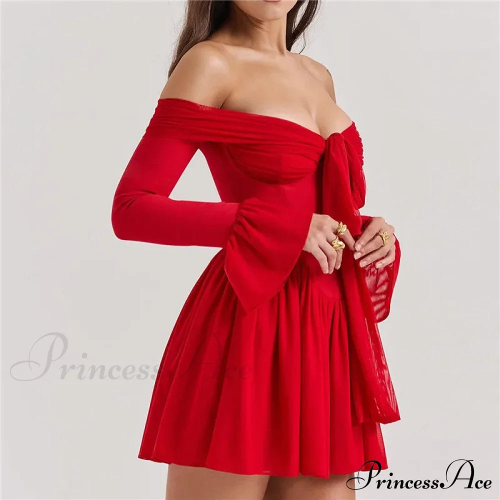 Red Off-Shoulder Stylish Frill Mini Dress image 8