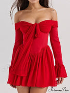 Red Off-Shoulder Stylish Frill Mini Dress image 3