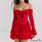 Red Off-Shoulder Stylish Frill Mini Dress image 7